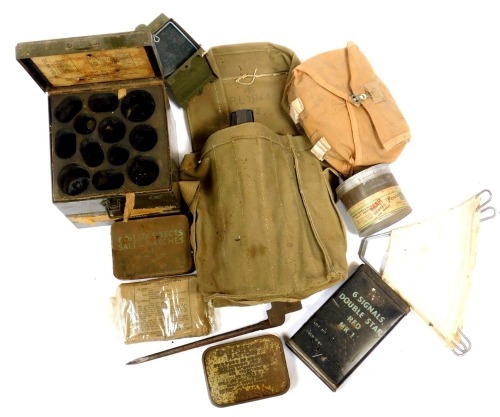 Mixed militaria, to include World War II ration tins, 1944 dated magazine pouch, etc.