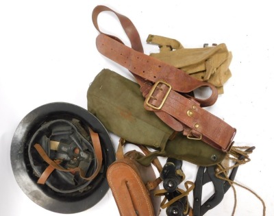 Mixed militaria, to include World War II binoculars, officer's Sam Browne leather belt, helmet, wire cutters, etc. - 3