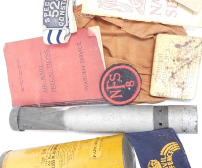 Various items of World War II Civil Defence interest, to include arm band, manual, incendiary bomb, etc. - 2