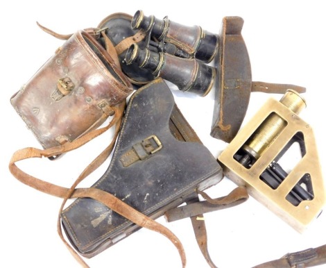 A World War I cased clinometer, World War I officer's binoculars, etc.
