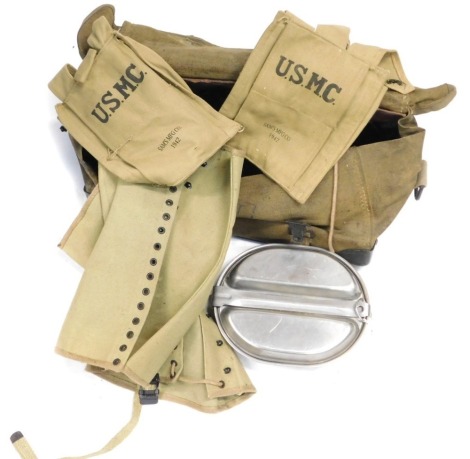 A World War II US Marine Corps and Army webbing and equipment.