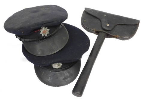 Fire Brigade interest, to include World War II period NFS peaked cap, NFS fireman's axe, and a Fire Brigade Association peaked cap.