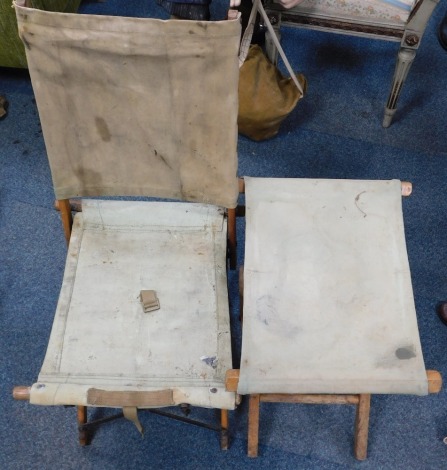 A World War II period officer's campaign chair and stool.