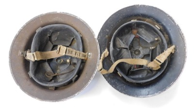 Two World War II Home Front tin helmets, warden and rescue. - 2