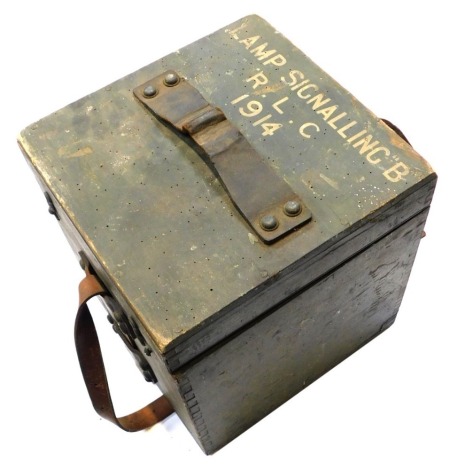 A World War I 1914 dated signalling lamp carrying box.