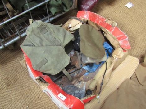 Car parts and military, to include a Mk III field telephone set, Bosch pump, beret, horn, etc. (1 box)