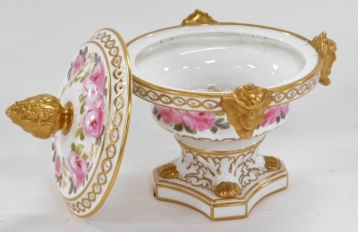 A Royal Crown Derby porcelain pot pourri vase and cover, circa 1921, painted by C Gresley, signed, with roses, printed mark, 14cm high. - 5