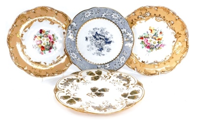 A group of four Rockingham and Ridgway porcelain plates, variously decorated with flowers. - 2