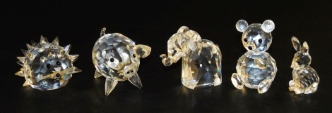 A group of Swarovski crystal and other animals, to include a rabbit, boxed, hedgehog, teddy bear, etc. (some pieces AF)