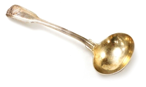 A Victorian silver Fiddle pattern cream ladle, the handle cast with shell decoration, William Eaton, London 1844, 2.79oz.