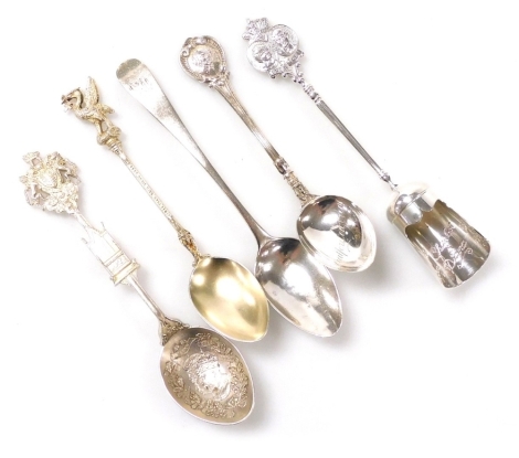 A group of small silver and white metal items, comprising a commemorative Charles and Diana white metal sugar shovel spoon, stamped verso Heritage Spoons, a George V and Mary coronation spoon, B H Joseph & Co (Barnet Henry Joseph), Birmingham 1910, a Stra