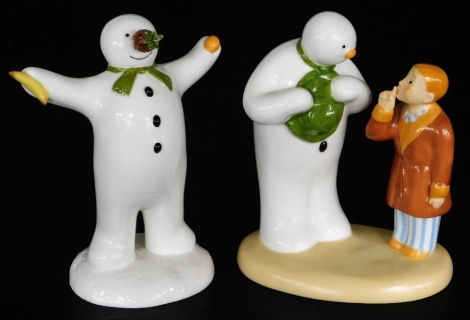 Two Coalport Characters porcelain The Snowman figures, comprising The Wrong Nose, and Hush! Don't Wake Them, both boxed.