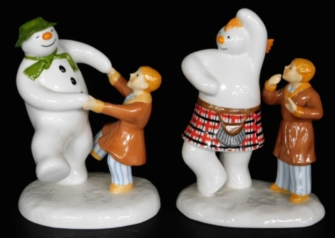 Two Coalport Characters porcelain The Snowman figures, comprising Dancing At The Party, and Highland Fling.