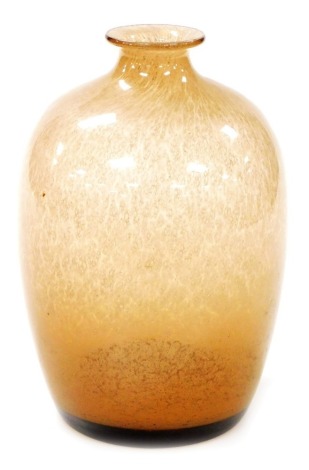 A 20thC Plus Norway Art Glass vase, of cylindrical tapering form with flared neck, in mottled brown, 22cm high.