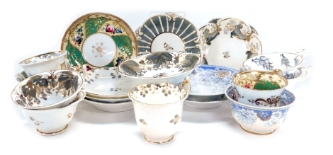 A group of early 19thC Rockingham porcelain tea and coffee wares, variously decorated with flowers. (a quantity)