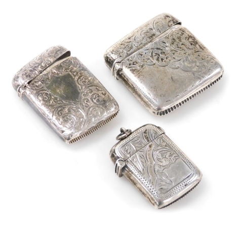 Three silver Vesta cases, each bright cut engraved, comprising Birmingham 1902, Birmingham 1904, and Birmingham 1890.