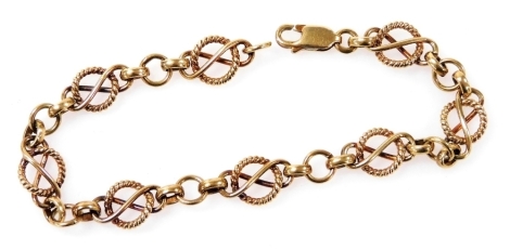 A 9ct gold fancy link bracelet, on a lobster claw clasp, 8.4g.