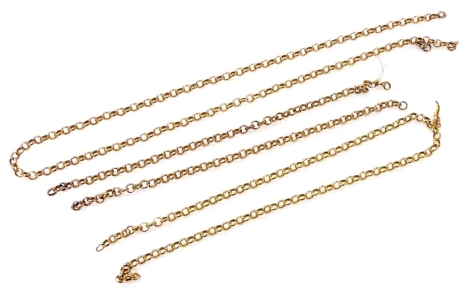 A 9ct gold belcher link neck chain, with a small pendant, and further part belcher link chains, 13.2g. (AF)