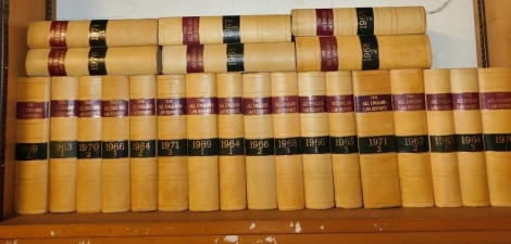 The All England Law Reports, various edited volumes from the 1960s and 1970s, calf and canvas bound, published by Butterworths, London.