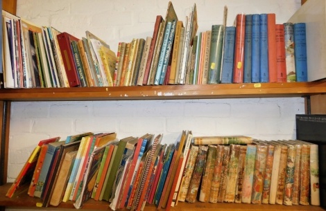 A group of children's books, to include Brisley (J L), various Milly Molly Mandy books, children's annuals to include Tuck's, various Bookano Stories, Daily Express children's annuals, etc. (2 shelves)