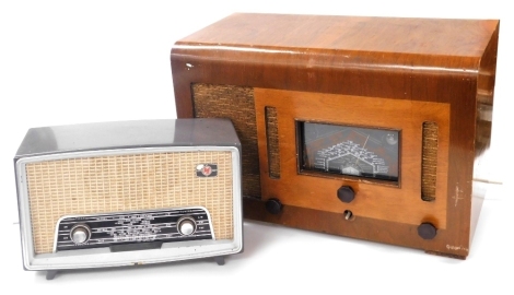 A mid century walnut cased valve radio, model 88, set 19302, together with a Pye model R31 radio, serial number REF691298. (2)