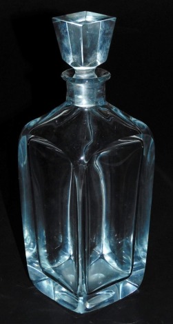 A late 20thC Strombergshyttan cut glass decanter and stopper, of tapering square form, etched mark, 25.5cm high.