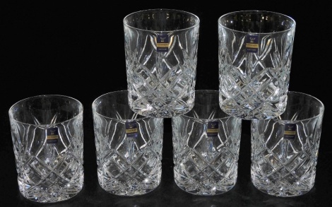 A Gleneagles crystal set of six cut glass whisky tumblers, boxed.