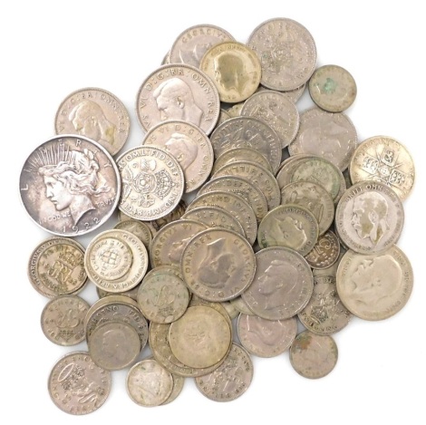 Victorian and later silver half crowns, florins, shillings, sixpences, and threepenny bits, together with a US Liberty dollar 1922.