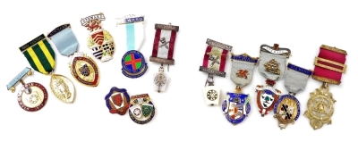 Five silver gilt and enamel Masonic jewels, including the Royal Mason Institution For Boys 1923, 1928 and 1934 Steward's badges, and further Masonic jewels. (a quantity)