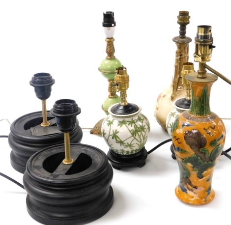 A group of English and Chinese porcelain table lamps, table bases, etc. (a quantity) Buyer Note: WARNING! This lot contains untested or unsafe electrical items. It is supplied for scrap or reconditioning only. TRADE ONLY