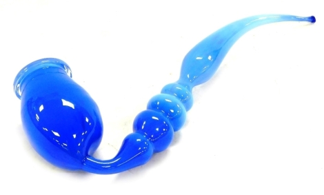 A 19thC Nailsea blue and opalescent glass bubble pipe, 33cm wide.