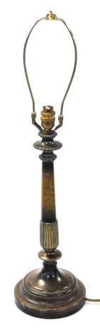 An early 20thC Continental patinated metal table lamp, of column form, raised on a circular base, 50cm high.