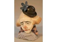 A Lladro porcelain bust of a clown wearing a hat