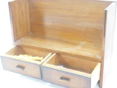 An Art Deco oak book shelf, with ebony trim, having two frieze drawers, 37.5cm wide. - 2