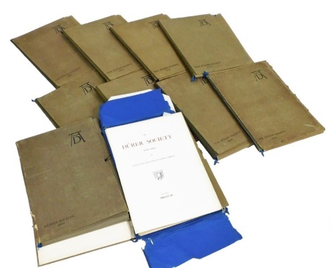 The Durer Society. Portfolios dating from 1898 to 1906, and 1908 (1907 lacking), 9th and 10th series, with introductory notes by Campbell Dodgson & S Montagu Peartree, published in London 1898, in green paper board portfolios.