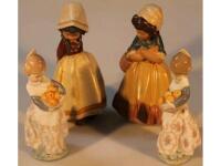 Two Lladro terracotta figures of young girls and another two smaller of