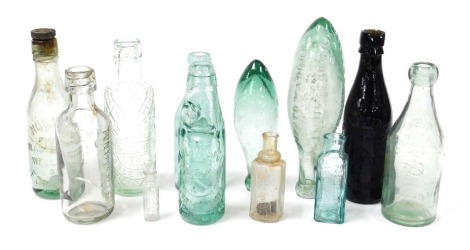 A group of glass bottles, for Barlow & Fogg Bolton, Cottam & Sons Sheffield, J Schweppes & Co London, etc. (1 tray)