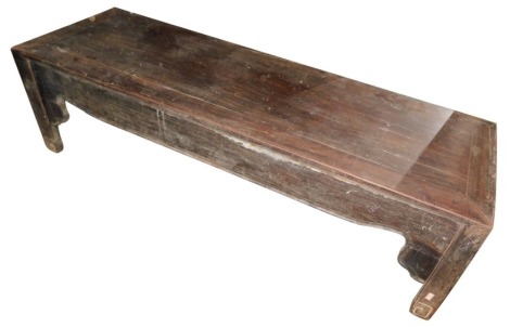 A Chinese hardwood low table or coffee table, of rectangular form, on shaped legs, 53cm high, 179cm wide, 56cm deep. (AF)