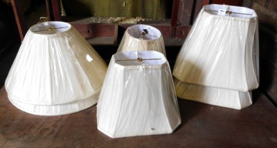 Two pairs of beige and cream silk lamp lamps and others, in various sizes, as new in original shrink wrap.