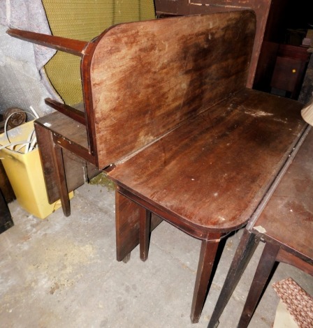 A pair of 19thC demi lune tables, each on square tapering legs, 123cm wide.