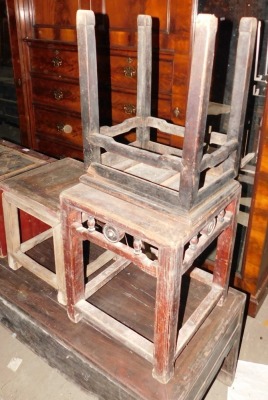 Three various Chinese hardwood low occasional tables, various sizes, the largest 42cm wide.