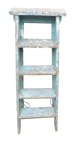 A pale blue painted five tread decorators or step ladder, 41cm wide.