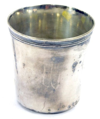 A Christofle silver plated beaker, inscribed 100 and stamped to underside, 7cm high.