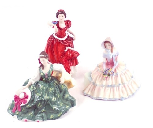 Three Royal Doulton figures, comprising Pauline, HN3643, Daydreams, HN1731, and Elyse, HN2474. (AF) (3)