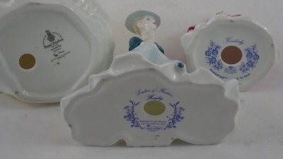 Three ceramic ladies, comprising a medium Coalport Kimberly, a large Ladies of Fashion Coalport Hailey, and a Royal Doulton Ninette, HN2379. (3) - 2