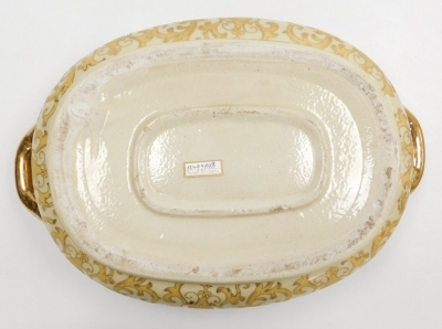 A pair of Chinese twin handled porcelain goldfish bowls, of oval form, decorated internally with fish, crabs, and pond fauna, the exterior with flowers and scrolling leaves on a cream ground, 48cm wide. - 8