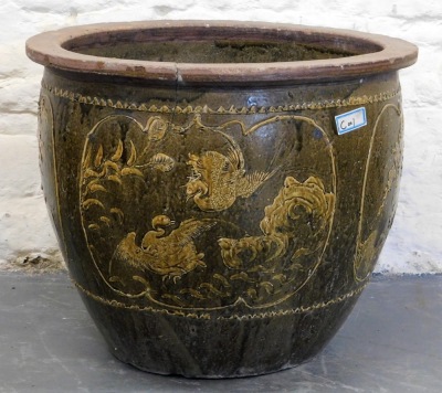 A Chinese jardiniere, with applied decoration, 60cm high, 70cm diameter. - 3