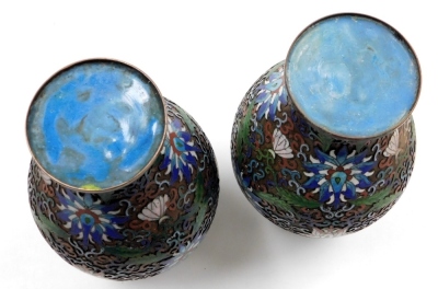 A pair of Chinese cloisonne baluster vases, enamelled on copper with a scrolling peony design and foliage, in polychrome enamels, 26cm high. - 8