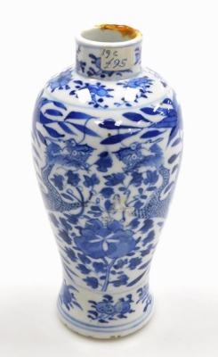 A late 19thC Chinese blue and white baluster vase, of baluster form, decorated with dragons and flowering shrubs, underglaze blue four character Kangxi mark to base, 19cm high, a Chinese export blue and white tea bowl, decorated with lake and landscape de - 5