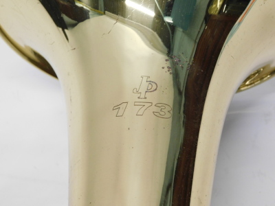 A brass tenor horn, JP73, with three valves, 58cm high, in John Packer case. - 4